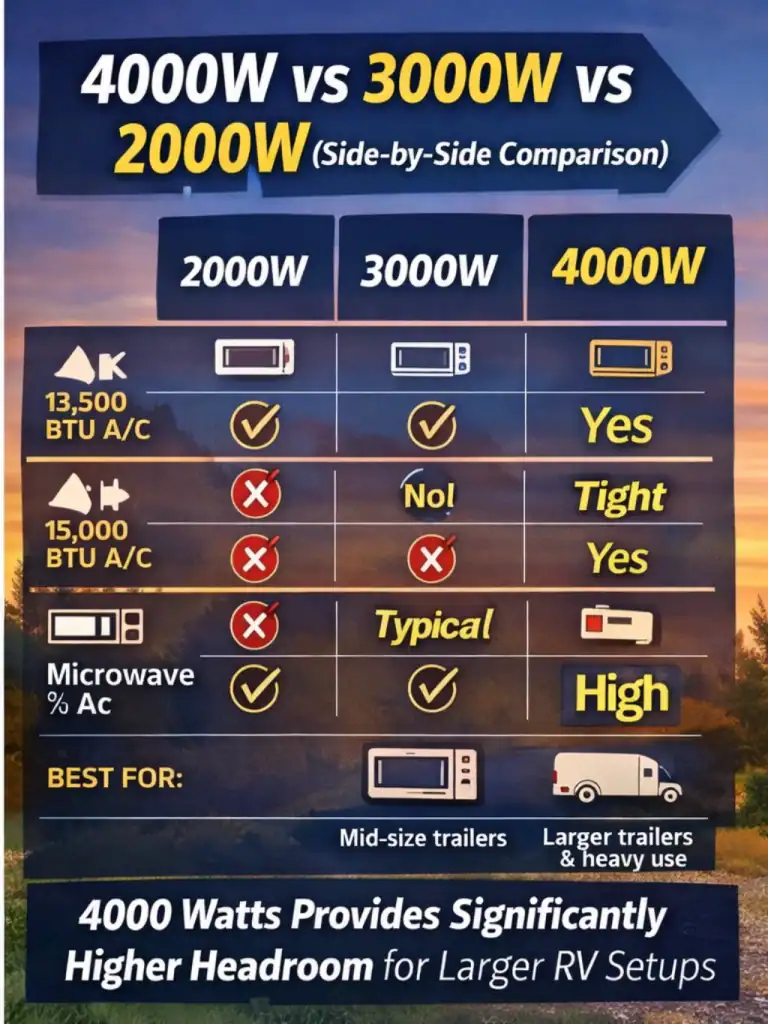 4000 watt vs 3000 watt vs 2000 watt generator comparison for travel trailers
