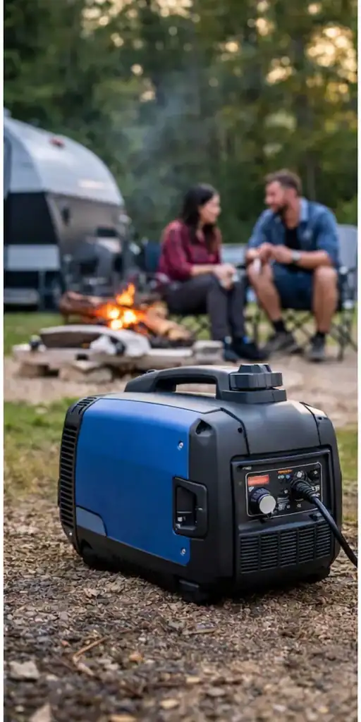 quiet inverter generator operating at a campground