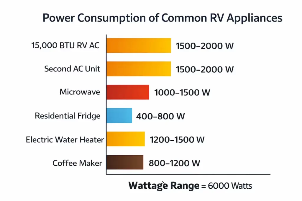 common RV appliances power consumption chart