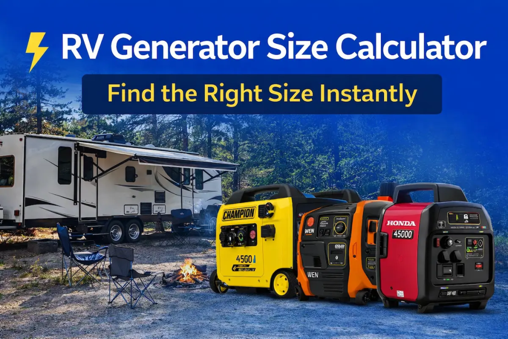 RV generator size calculator with portable generators and travel trailer campsite
